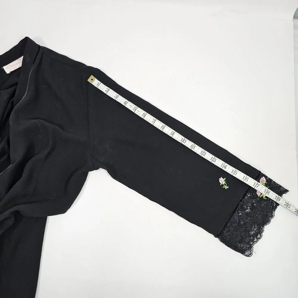 Vtg Oscar de la Renta Pink Label Black Chiffon Floral Embroidery Robe No Belt